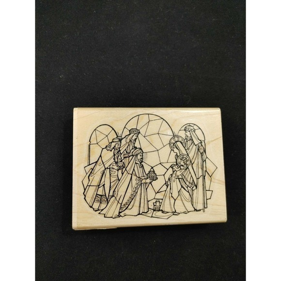 Stamp Cabana Stained Glass Nativity Christmas‎ Religious Wise Men Rubber Stamp - Picture 1 of 6